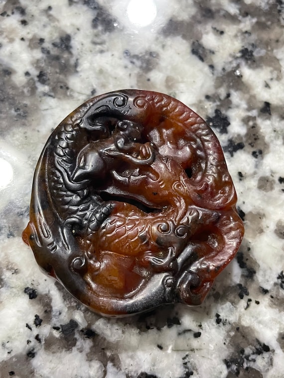 Beautiful Carving Hetian Old Jade Carved Dragon R… - image 1