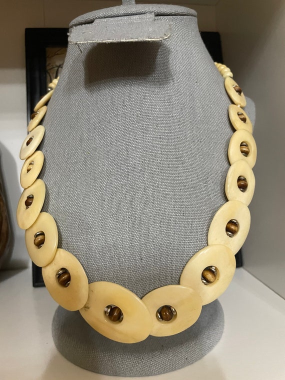 Vintage Made Century African Bovine Bone Necklace - image 2