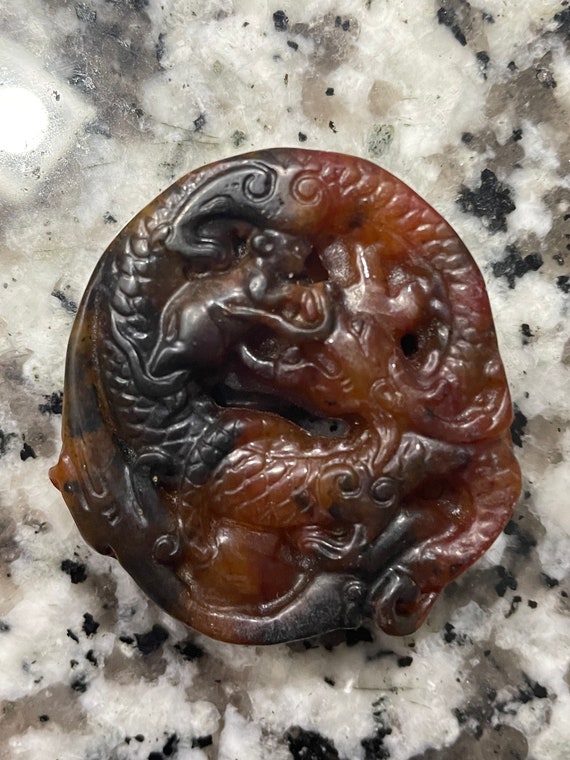 Beautiful Carving Hetian Old Jade Carved Dragon R… - image 6