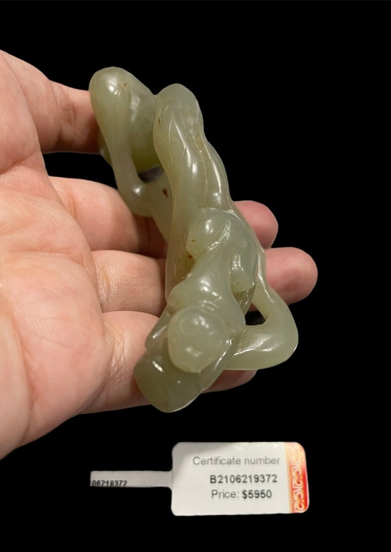 Antique Jade Carved Pendant, Celadon Nephrite Twis