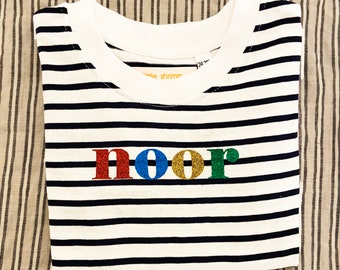 Personalisiertes Breton Stripe Kids T-Shirt - Wählen Sie Ihre Buchstabenfarben!