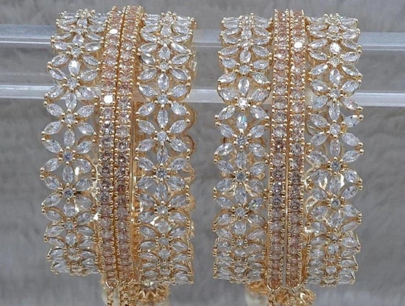 Indian Beautiful Bangles American Diamond Silver Gold