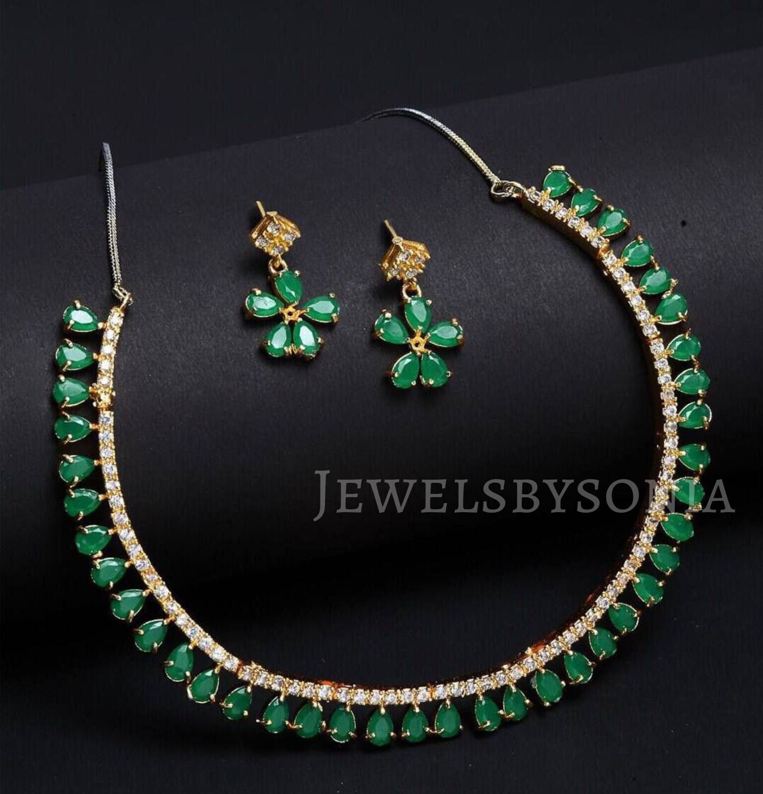 Emerald Diamond Necklace/indian Jewelry/pakistani Jewelry/ Etsy