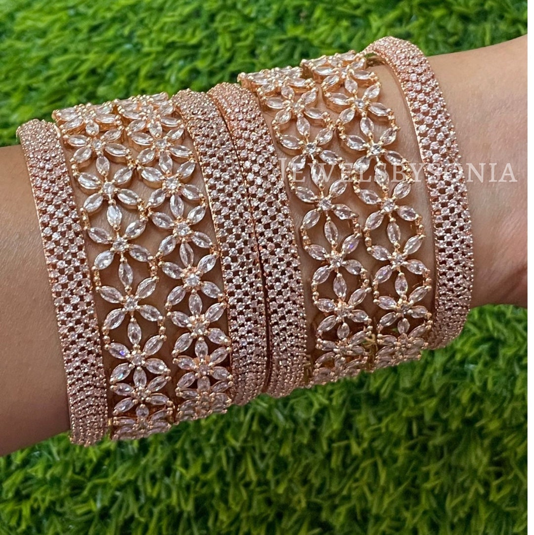 CZ Rose Gold Bangles/ Gold Ruby Bangles/ Indian Bangle Etsy