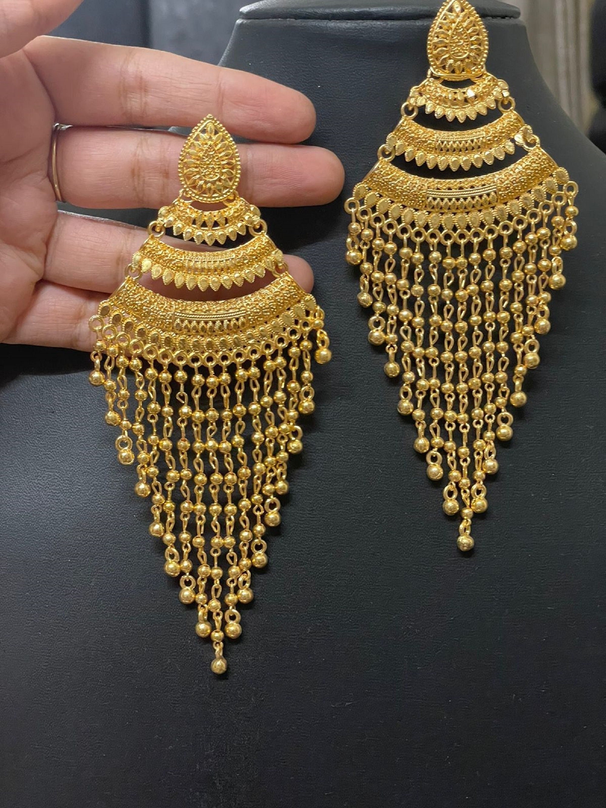 Buy Modern One Gram Gold Mango Design 2 Line Hanging Chain Long Earrings  Online