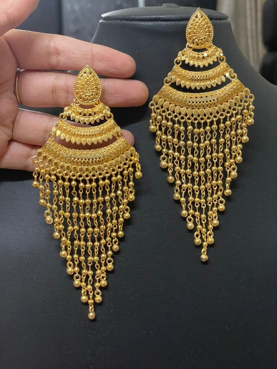 Gold teardrop crystal bridal earrings, bridal jewelry set