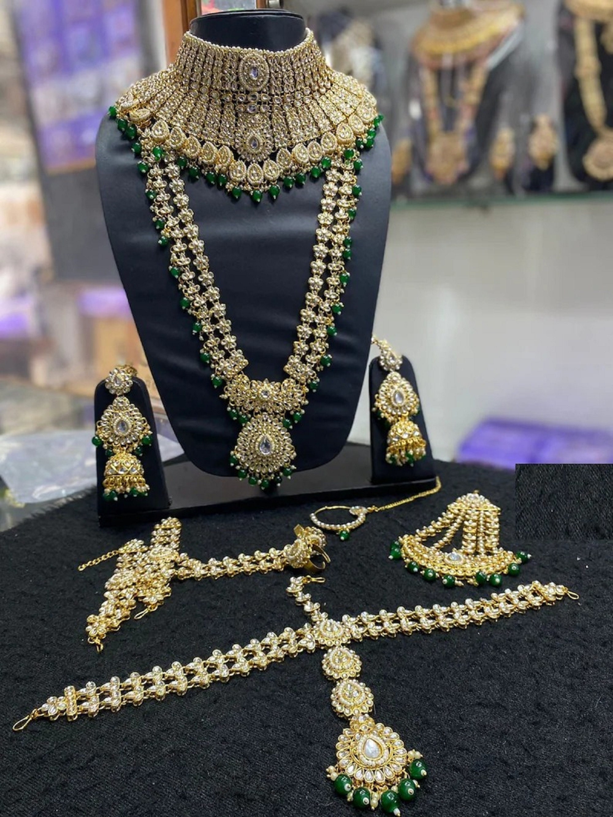 Indian Bridal Jewelry Set/full Bridal Set/emerald Green Kundan Etsy