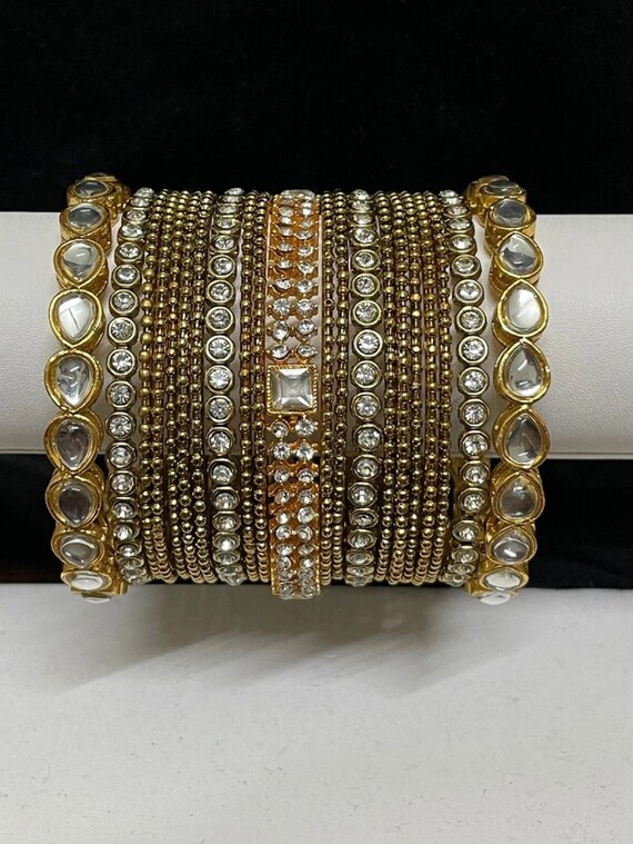 Stunning Indian punjabi Kundan Bangles chudiyan Set Bangles for