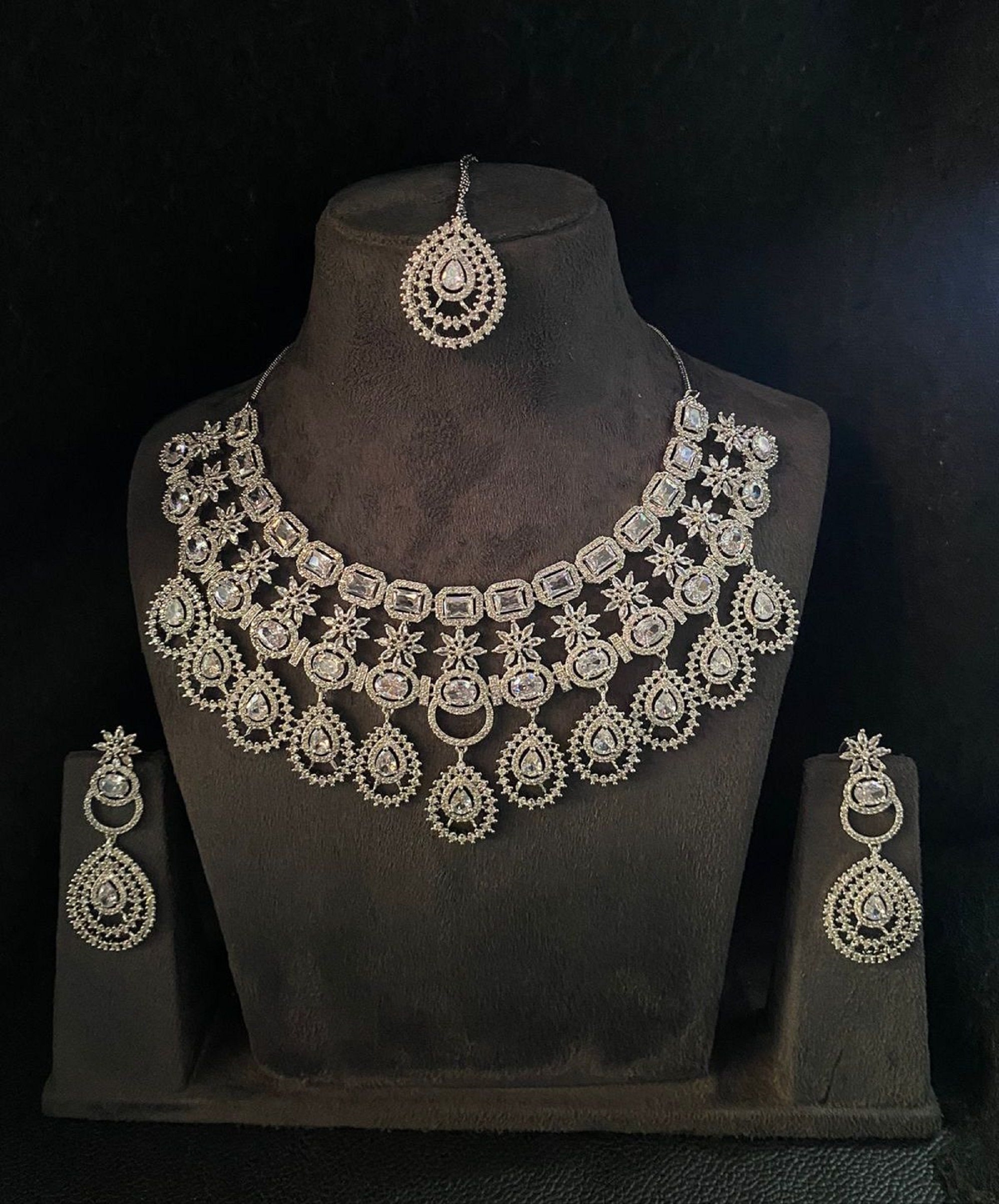 Silver diamond jewellery set deals