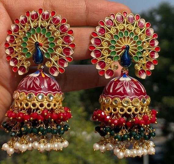 Meenakari Earrings indian Earrings Indian Jewelry Bollywood