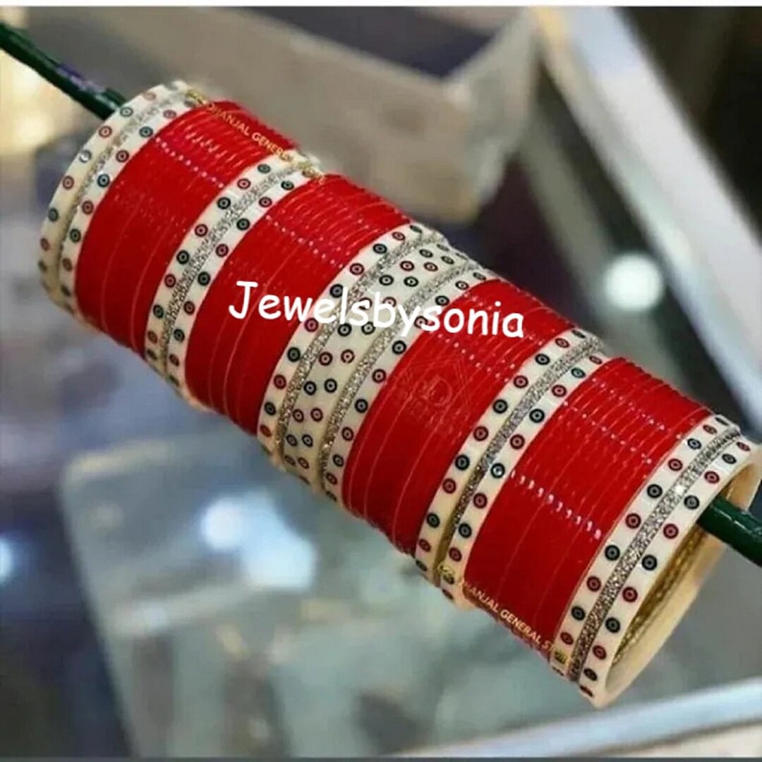 Bridal Dulhan Punjabi Choora Diamond Designer Maroon Chuda Stone Indian