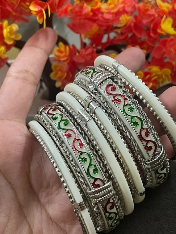 Buy Vintage Bangles Tusk Bangles Bracelets White Bangle Set