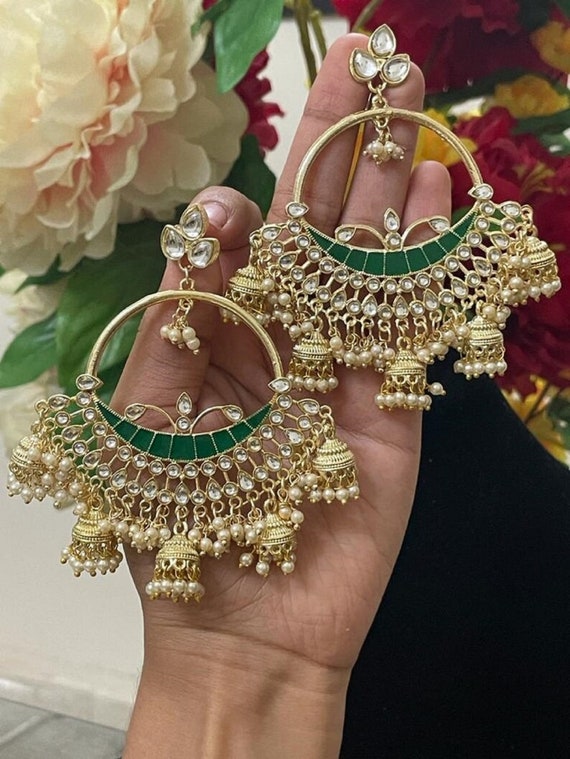 Crunchy Fashion Punjabi Traditional Gold Finished Yellow Kundan Pearl  Jhumki Style Earrings RAE1641