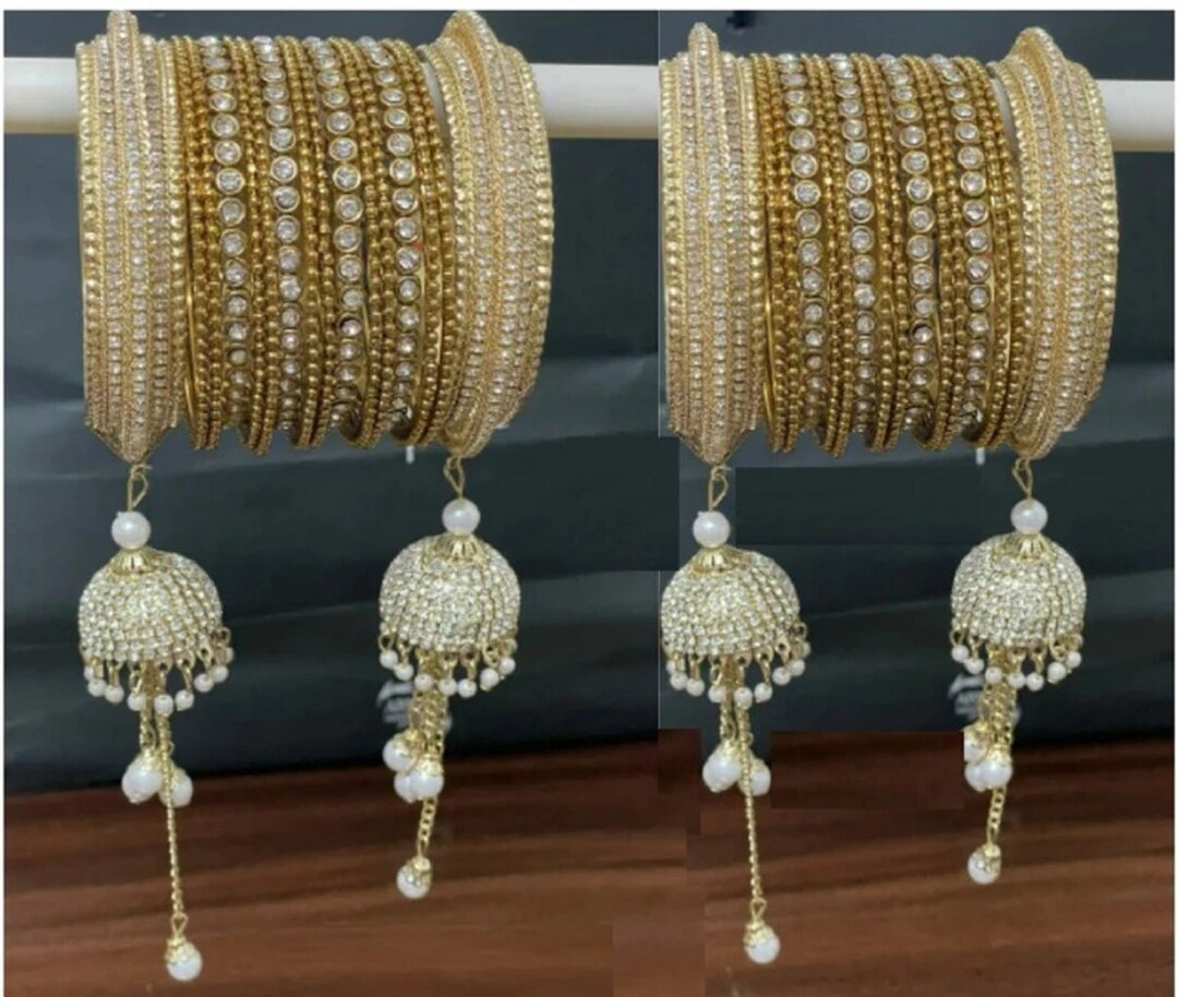Indian Bangle Set Gold Colors Bridal Bangles Metal Bangles Etsy