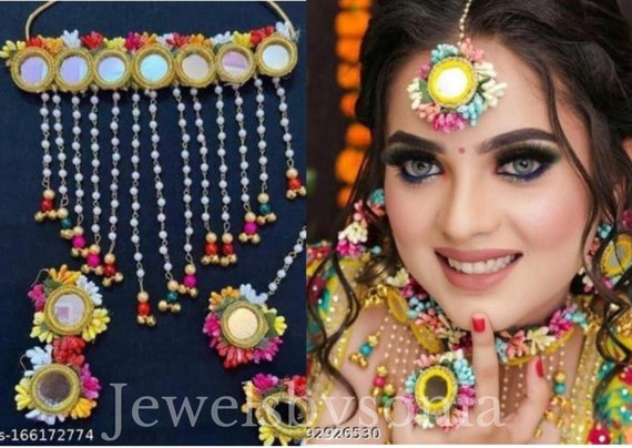 Indian Women Floral Necklace Set Fashion Jewelry for Mehandi Haldi