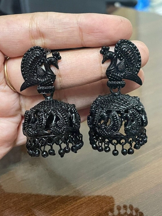 Afghan Black Metal Oxidised Jhumka Earrings For Women & Girls