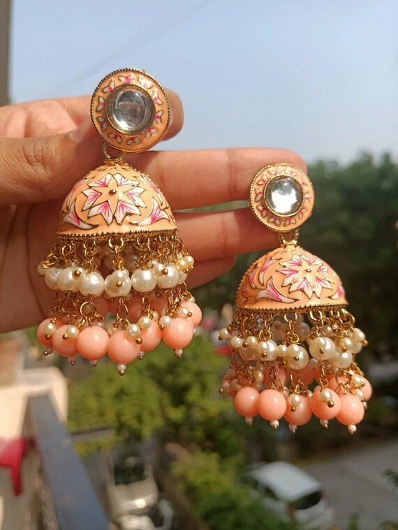 Peach colour deals jhumka
