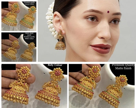 Traditional South Indian style Matte Finish Mini choker Jhumka set | A –  Indian Designs