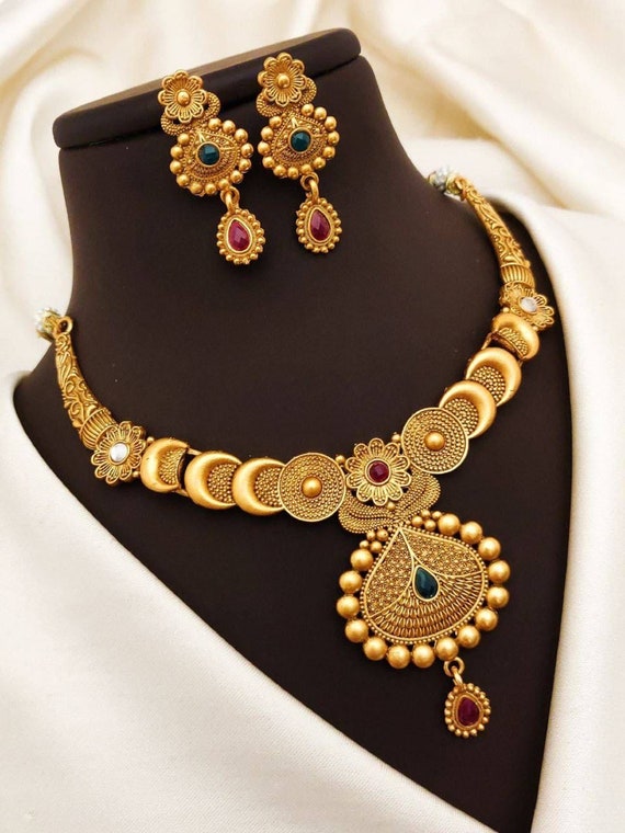 Kemp Choker Necklace matte Gold Choker Necklace indian Necklace