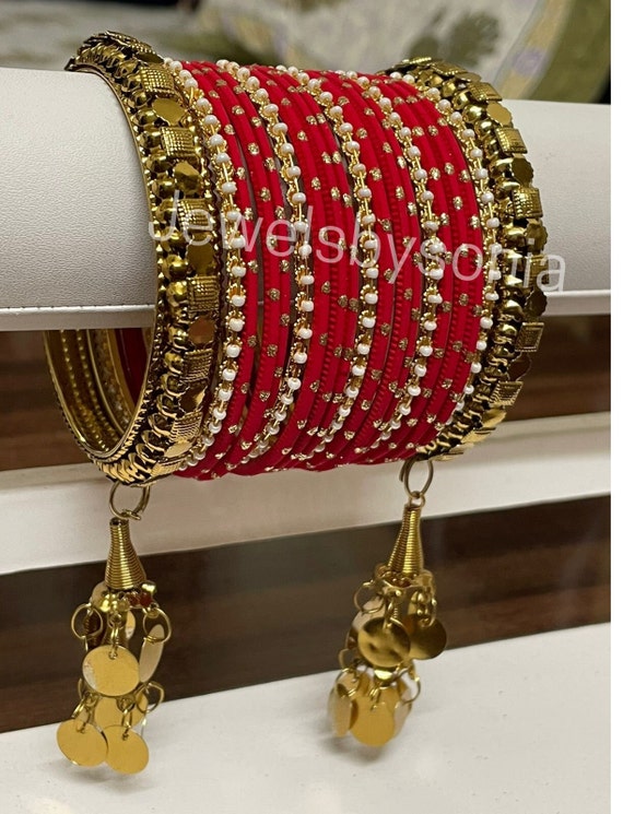 Dazzling Gold Premium Latkan AD Bangles Set of 2 - Nikhar Jewellery