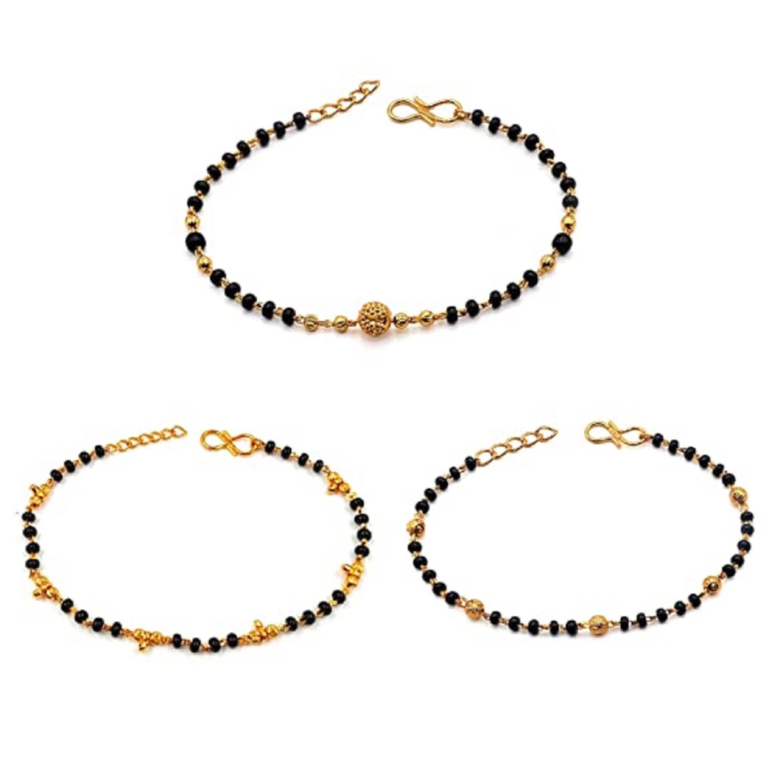 Mangalsutra Bracelet, Black Beaded Bracelet, Hand Dokiya Mangalsutra Bracelet, Gold Plated