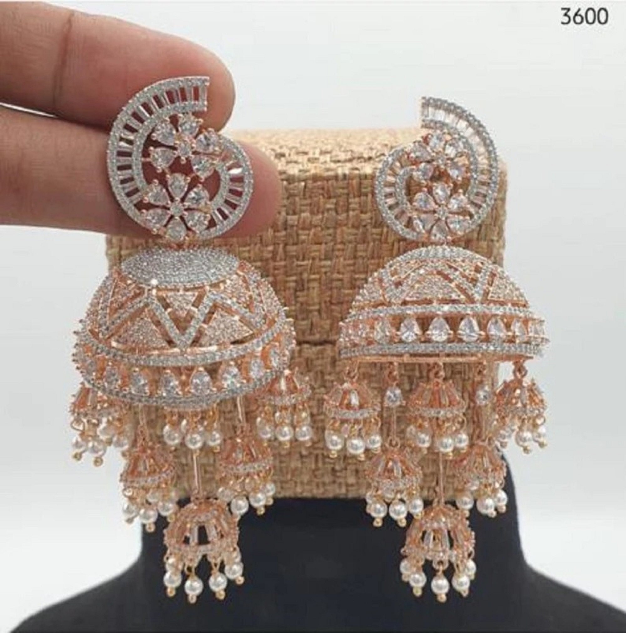 Celine Rose Gold Jhoomar Jhumka EARRING Set Indian Bridal