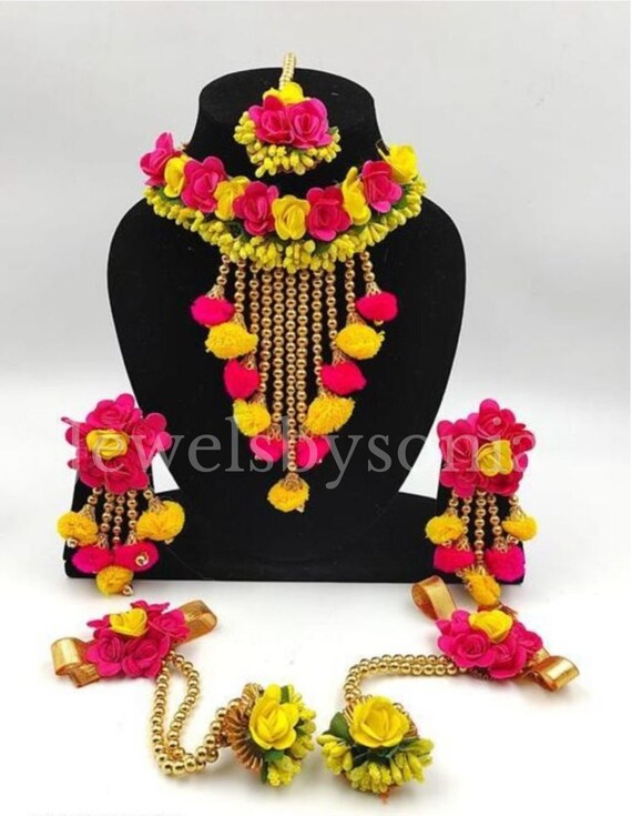 Handmade Flower Jewellery for Haldi Mehndi Flower Jewelry Set for