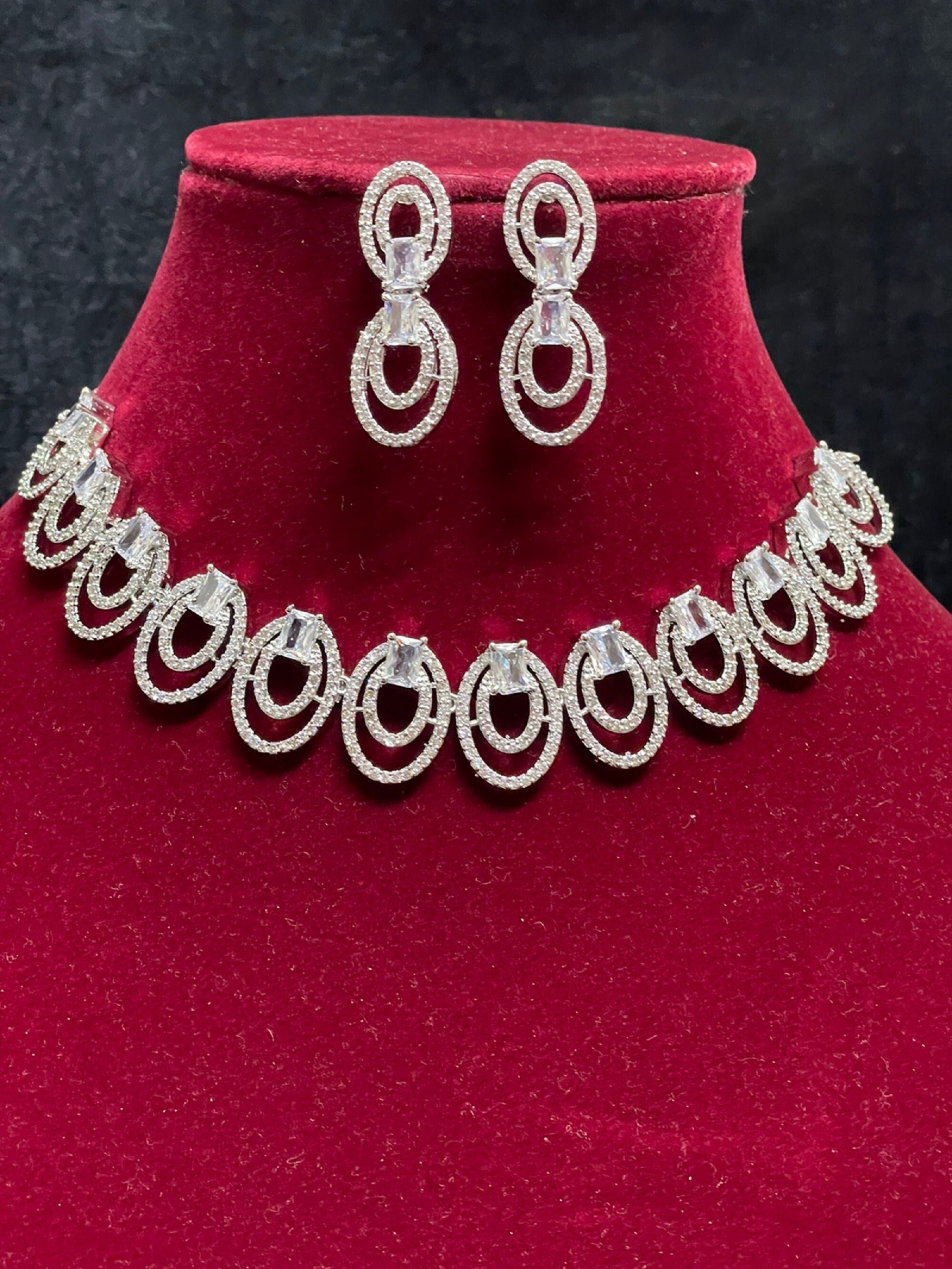 American Diamond Necklace Set ad Earrings With Set charming