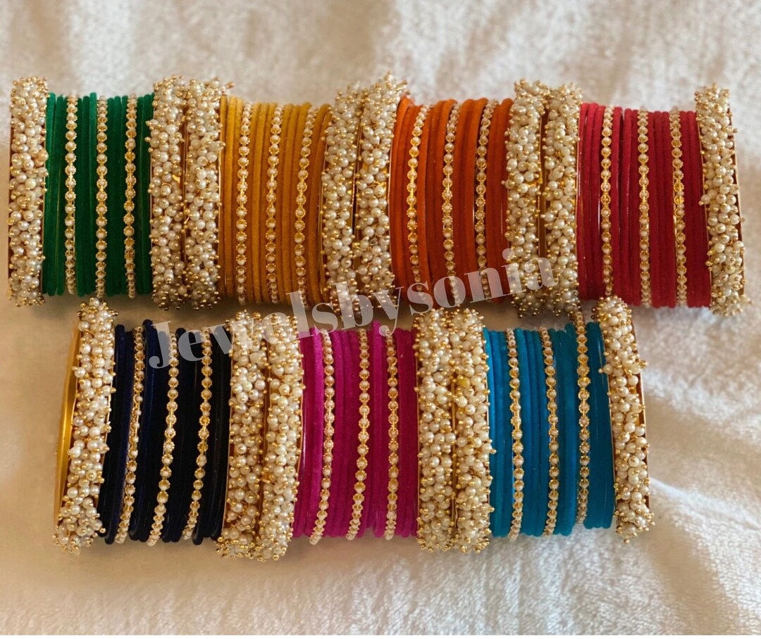 Indian Bangles With Different Colors With Gold Stone Work Kadas ...