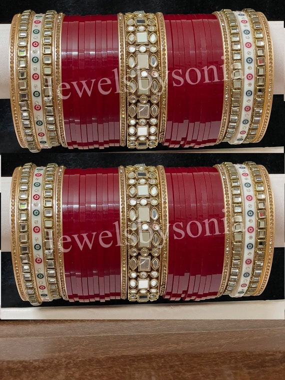 Maroon Chura Kundan Chuda Bridal Chura Punjabi Traditional