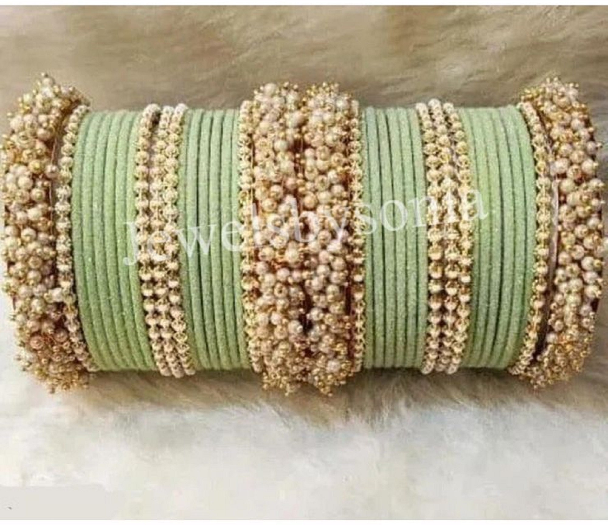 Velvet Glass Indian Bangles Churiyan With Pearl Kada Indian