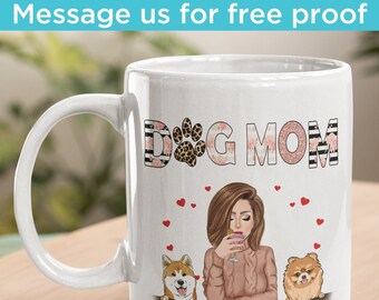 Hundmamma Blommiga Ränder Leopard Blush Rose Svart - Hundälskare - Personlig Mugg