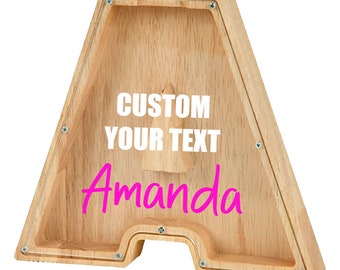 Personalized Letter Wood Coin Bank, Alphabet Money Box