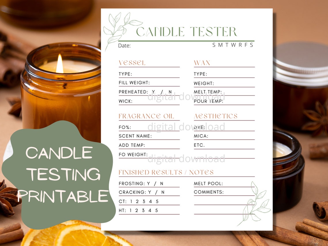 Printable Candle Testing Data Sheet Digital Candle Tester Etsy