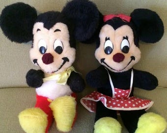 Vintage Mickey and Minnie Mouse Plush Dolls 1950s-60s Made In USA