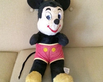 Mickey Mouse Plush Doll Vintage 1940s Walt Disney Productions Made in USA