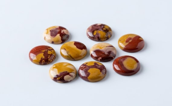 Natural Mookaite Jasper Round Cabochon, Calibrated Flat Back Loose Stone for Jewelry Making