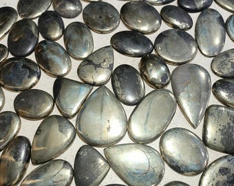 Apache Gold Pyrite Cabochon Lot, Mix Size & Shape
