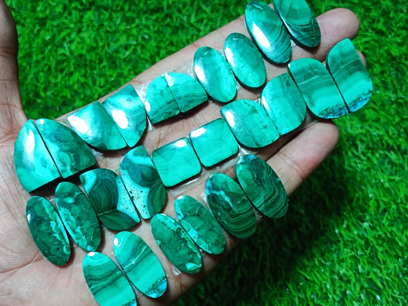 Natürliche Malachit Paar Lot, lose Edelstein Cabochons, Schmuckherstellung, Mix Size Bild 4