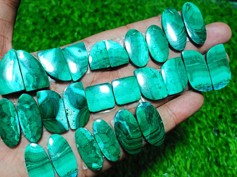 Natürliche Malachit Paar Lot, lose Edelstein Cabochons, Schmuckherstellung, Mix Size Bild 1