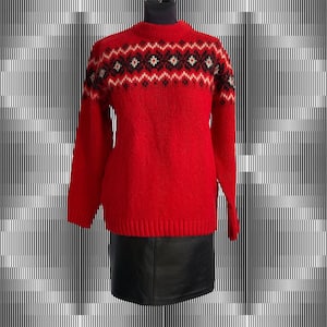 Vintage Fair Isle Wool Sweater: Red Nordic 90s Pullover, Size M
