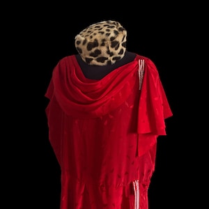 Vintage 80s Red Evening Dress: Sparkly Draped Maxi Gown, Size L
