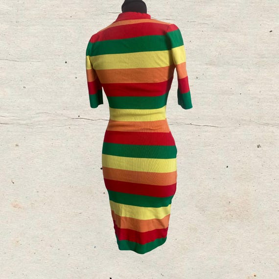 rainbow striped bodycon dress YESFASHION Women's Strapless Rainbow Stripe Knit Midi Dress High Side Slit Bodycon Tube Dress,XL,Blue