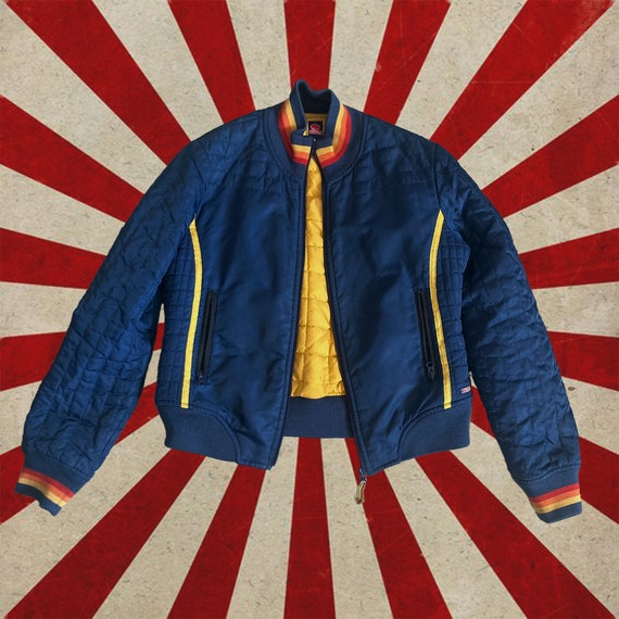 Y2k Bomber Jacket .navy Blue and Yellow 