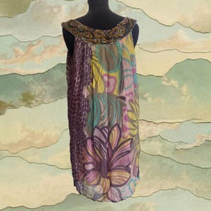 Y2K Antik Batik Silk Mini Dress: Abstract Floral Boho Tunic