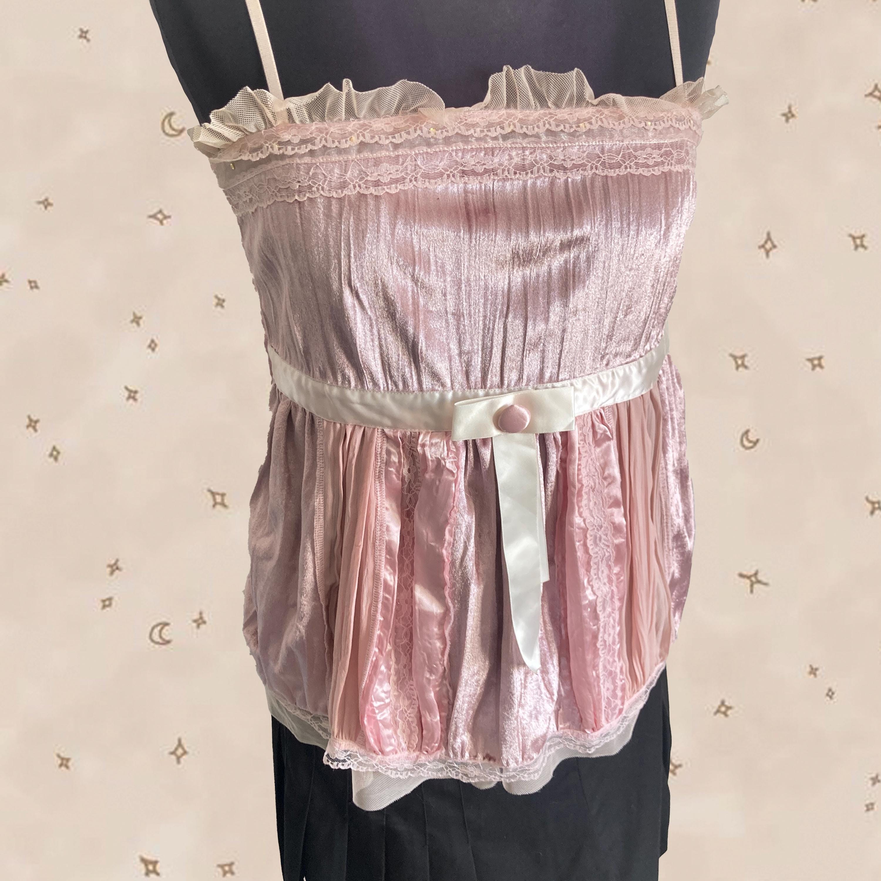 Vintage Y2K Velvet & Lace Top: Pink Fairy Grunge, Medium