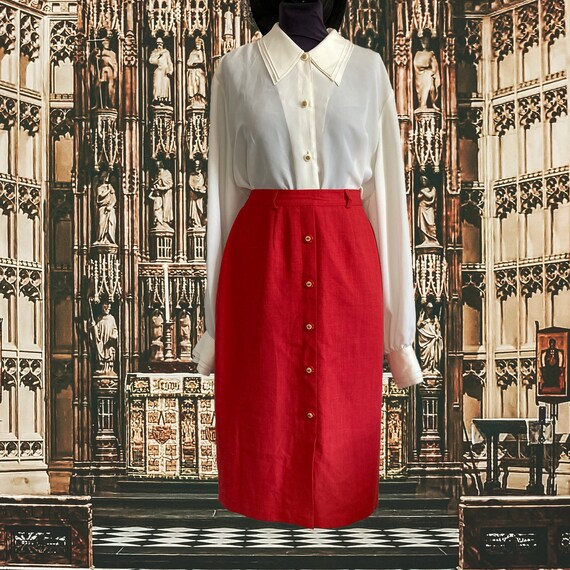 Vintage 80s Midi Skirt High Waisted Skirt. Vintage Preppy Clothes. Orangy Red Midi Skirt button Down Skirt Golden Buttons. Size 42. Etsy