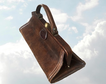 Bolso de médico de cuero vintage: cartera médica francesa, años 60