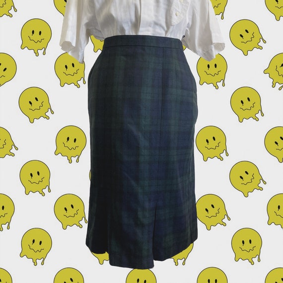 Vintage Midi plaid skirt , PURE NEW WOOL checked skir… - Gem