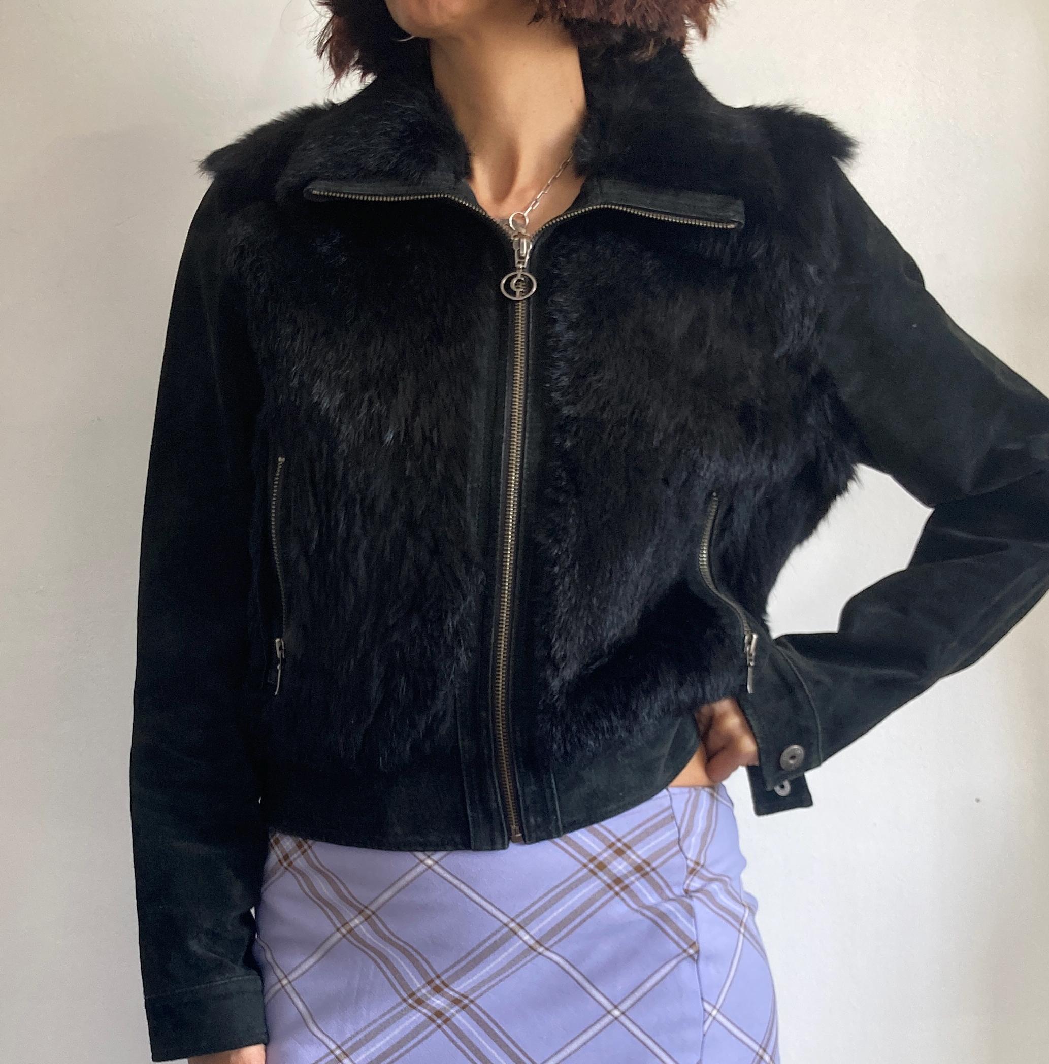ジャケット・アウター 00s Y2K archive suede rabbit fur jacket Y2K Vegan Cream Beige Suede Leather and Fur Jacket From MEXX